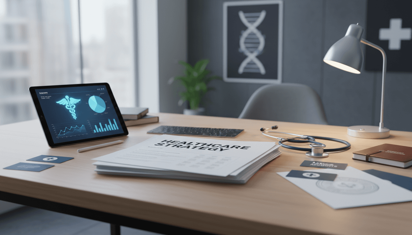Close-up of healthcare marketing campaign setup with target account lists and personalized materials.